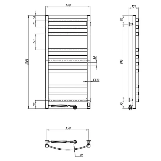 Електрична рушникосушка Navin Avalon 480x1000 Sensor ліва, біла 10-043153-5010, Білий, Ліве, Електронний - фото 9
