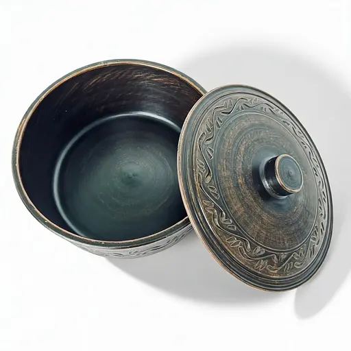 Супник с крышкой из красной глины без ручки 1.8 л Декор молоченная керамика Украинская глиняная посуда - фото 8