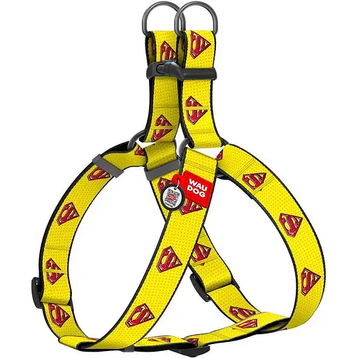 Шлея для собак Waudog Nylon з QR паспортом, малюнок "Супермен 2", пластиковий фастекс, XL