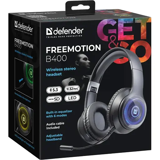 Гарнитура Defender FreeMotion B400 Bluetooth+35 мм гибкий микрофон LED Black - фото 5