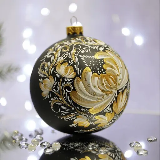 Ялинкова прикраса Санта Шоп Петриківка Золота квітка скло (4820001112269) - фото 2