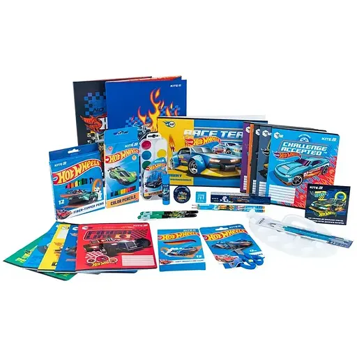 Набор  канцтоваров первоклассника  Kite Hot Wheels HW-S01, 28 предметов - фото 1