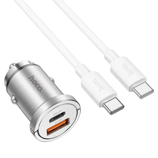Автозарядный адаптер HOCO NZ10 45 W набор с кабелем usb-c-usb-c серебристый - фото 3