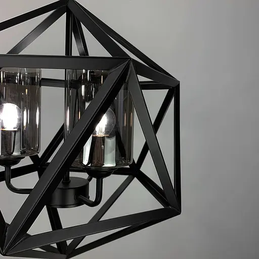 Люстра Лофт у чорному корпусі форми багатогранник із графітовими плафонами | Арт. 045/3 BK+GR | Line F - фото 4