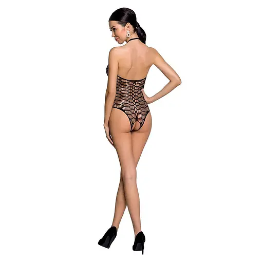 Бодістокінг у велику сітку Passion BS087 black відкрита спина халтер з доступом One size - фото 4