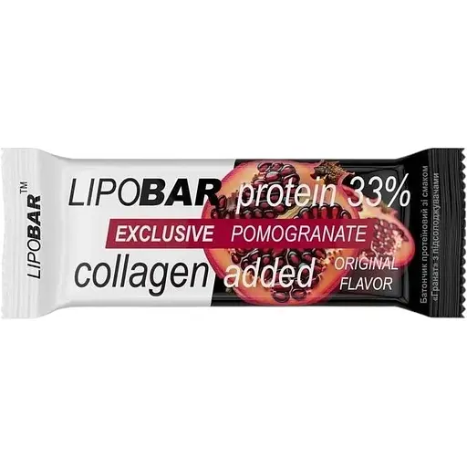 Батончик LipoBar Exclusive Protein Bar, 50 грам збагачений біоактивним колагеном Peptan - Гранат