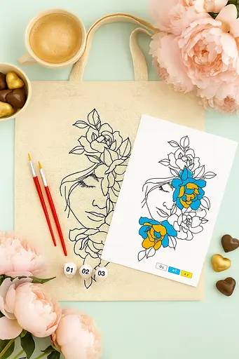 Набір екосумка-розмальовка „Квіти у волоссі“ бавовна 220 г/м2 38х42см ROSA Talent [CD]