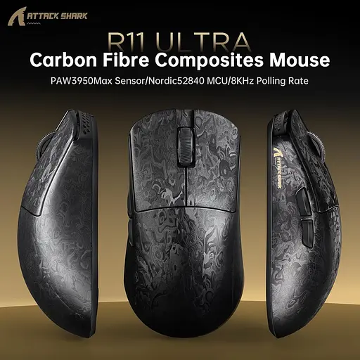 Бездротова миша ATTACK SHARK R11 ULTRA 42000 DPI, PAW3950 MAX, Carbon Fiber, 8K,Чорна - фото 8
