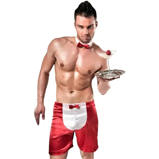 Мужской эротический костюм официанта Passion 019 SHORT Red S/M