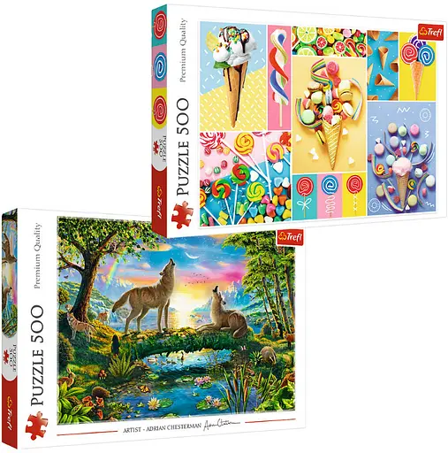 Набор Пазлы - (500 + 500 элм.) - "Любимые сладости" + "Волки" - фото 1