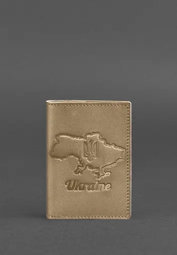 Кожаная обложка для паспорта с картой Украины светло-бежевая - фото 2