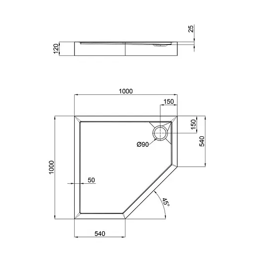Душевой поддон Qtap DIAMOND 301112 пятиугольный - фото 4