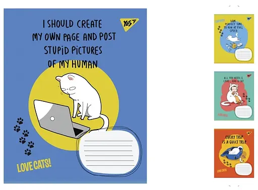 Тетради ученические 12 листов клетка. 1В Love cats, 25 шт. в упаковке