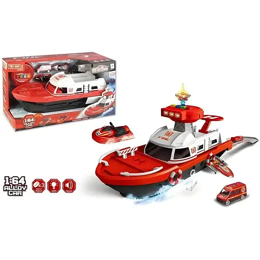 Корабль 660 A-247 парковка, звук, подсветка, инерция, масштаб 1:64 в коробке красный - фото 2