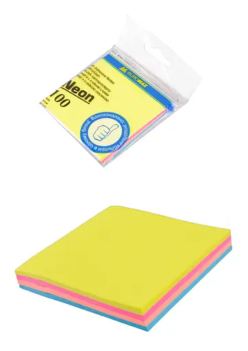 Блок для заметок, 76x76 мм, 100 листов, декор неон (в ассортименте)