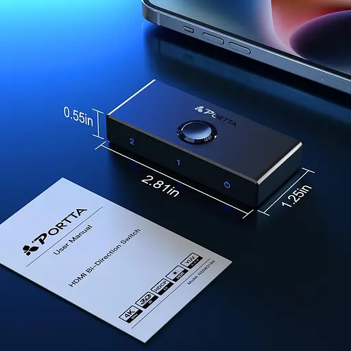 HDMI-переключатель 4K 60 Гц, PORTTA двунаправленный 2.0-переключатель 2 в 1 выходной разветвитель 1 в 2 выхода концентратор HDR HDCP2 - фото 3