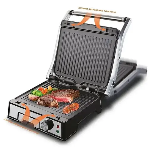 Прижимной контактный электрический гриль BBQ Bitek BT-2687 домашний с антипригарным покрытием 3000Вт Серый - фото 2