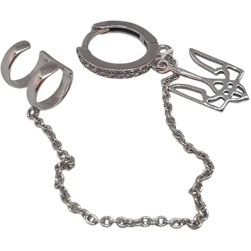 Серебряная моносерьга Ирий с каффой на хеликс Трезубец. 40024.2