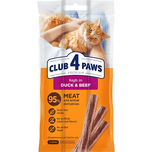 Ласощі для котів Club 4 Paws м'ясні палички з качкою та яловичиною 5 г х 3 шт. - фото 1