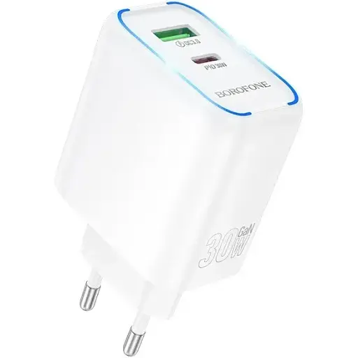 Мережевий зарядний пристрій Borofone BA89A Destello PD30W+QC3. 0 charger (EU) білий - фото 1