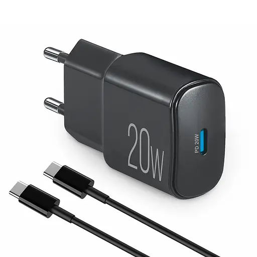 Сетевое зарядное устройство Brevia ePower PD20W + кабель USB-C to USB-C 1м черный(45020CCB)