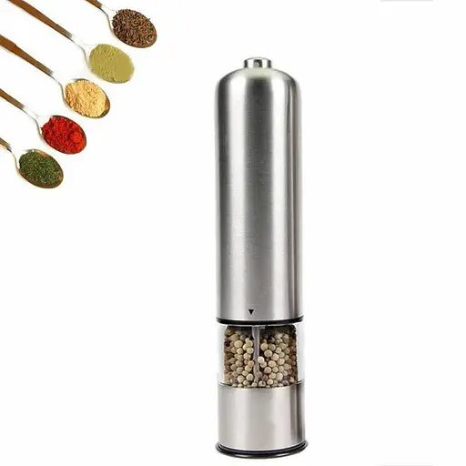 Електричний подрібнювач спецій млин сільничка перечниця перцемолка на батарейках (корпус з нержавіючої сталі) Сріблястий 84943 - фото 1