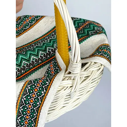 Комплект Великодній кошик Буковина (маленький) з лляним рушником 45х30 см Рандеву (зелений) та свічкою - фото 2