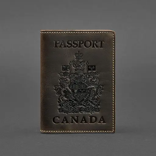 Кожаная обложка для паспорта с канадским гербом темно-коричневая Crazy Horse - фото 5