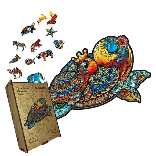 Пазл деревяний Сімя Черепах, А5, Деревяна коробка 35 елементів