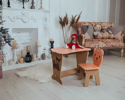 Дитячий письмовий столик та стільчик кришка Хмарка (Персиковий) Олень - фото 5