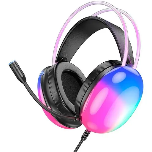 Ігрові накладні навушники Hoco W109 Rich, USB, 3.5мм, 2м, Чорний