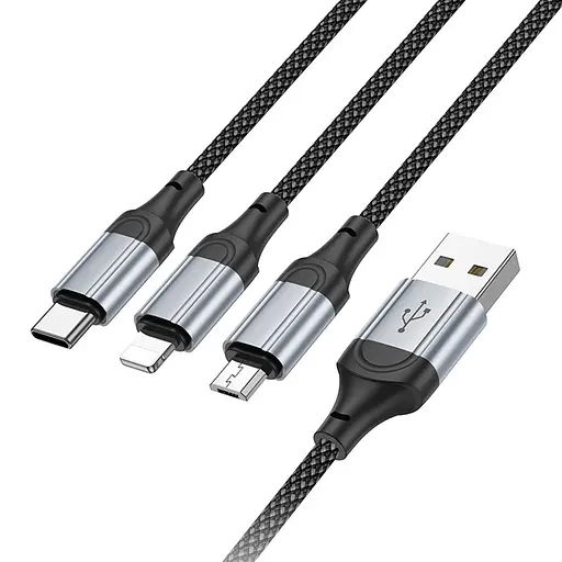 Дата кабель Hoco X102 Fresh 3in1 USB to Lightning + MicroUSB + Type-C (1m) Black - фото 3