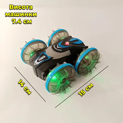 Машинка перевертыш на радиоуправлении Amphibious Stunt Car. Плавает в воде. Светится. Прозрачные колеса - фото 9