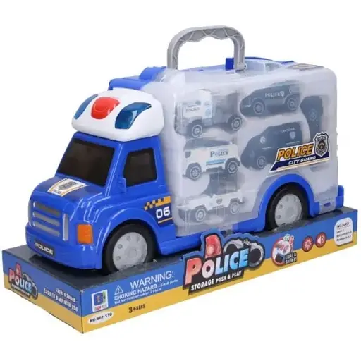 Іграшкова Фура Пожежна з металевими машинками світлом і звуком Синій - фото 1