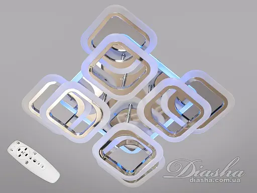 Стельова LED люстра з пультом, диммером і підсвічуванням, 110W, хром - фото 1