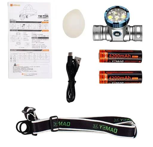 Налобный фонарь YEMAO YM‐T755X мощный с красным светом и сенсором - фото 4