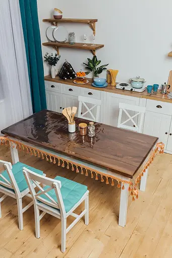 Скатерть силиконовая с персиковой бахромой 270х180 см - фото 5