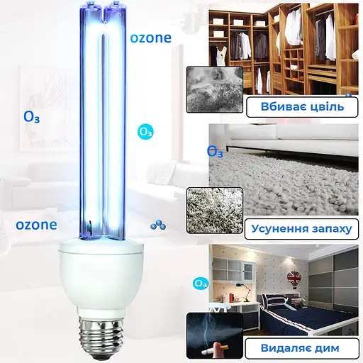 Універсальна Ультрафіолетова Бактерицидна кварцова лампа E27, 25 W з вмикачем - фото 3