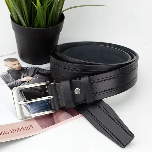 Чоловічий ремінь шкіряний SF-3597 (135 см) чорний під брюки класичний - фото 5