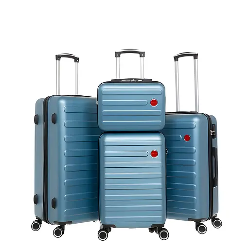 Набор чемоданов 4в1 пластик с кодовым замком и телескопической ручкой голубой (603)