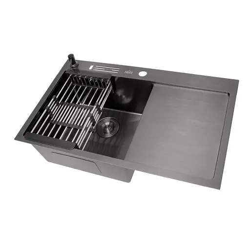 Кухонная мойка черная с правым крылом Nett NB-7848(R), Черный - фото 7
