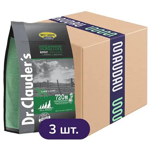Сухий корм для дорослих собак з чутливим травленням Dr.Clauder’s Sensitive Adult Lamb & Rice ягня та рис 12 кг (3 шт. х 4 кг) - фото 1