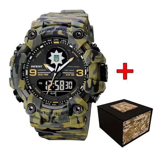 Наручний годинник чоловічий 001CMGRPO Поліція Зелений камуфляж + Коробка. Patriot acs0031080 - фото 1