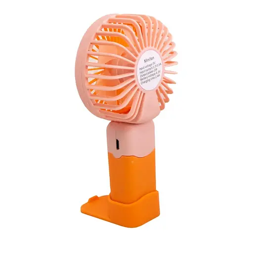 Портативный ручной вентилятор JX-991 на аккумуляторе с ручкой мини ветродуйка 2Вт Оранжевый/Розовый - фото 3