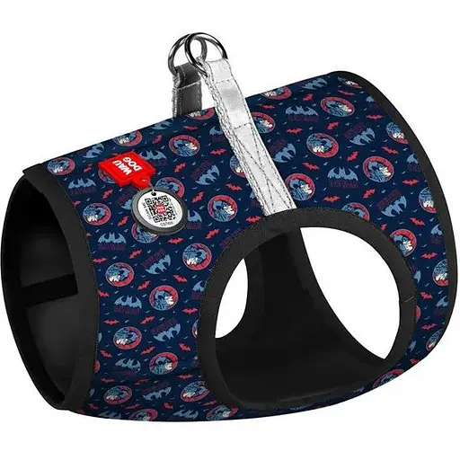 Шлейка для собак Waudog Clothes мягкая с QR паспортом, рисунок "Бэтмен красно-голубой", XS1