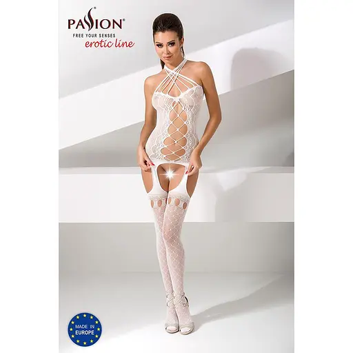 Бодистокинг Passion BS056 комбинезон имитация чулок S/M/L white - фото 2