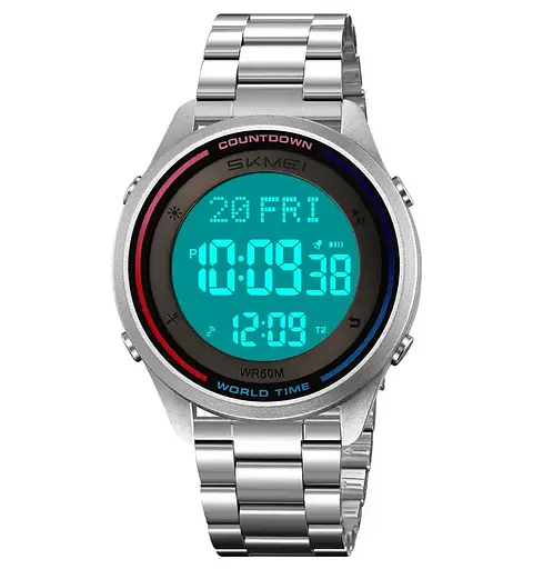 Годинник чоловічий наручний спортивний Skmei 2412 зі сталевим браслетом (Сріблястий) - фото 3