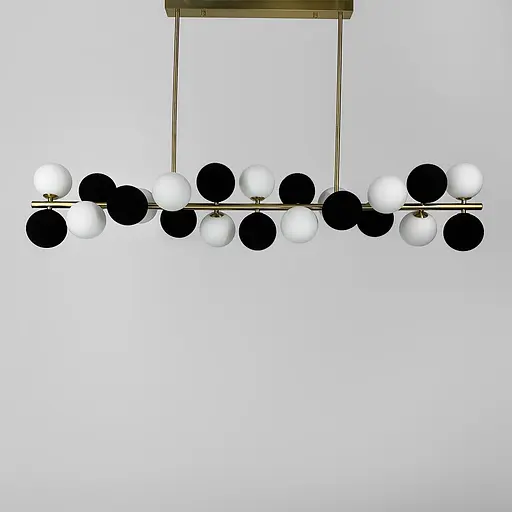 Удлиненная латунная люстра HOLLY L с черно-белыми плафонами Line.F MJ 191-1120 AB+WT+BK - фото 7