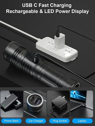 Сверхмощный светодиодный фонарь Togaga 600000 люмен, перезаряжаемый фонарь, водонепроницаемый тактический фонарь IP67, 5 режиме - фото 4