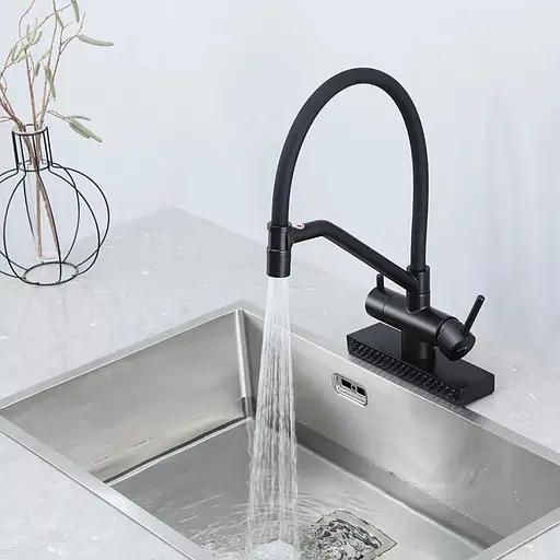 Змішувач для кухні з водоспадом гнучкий вилив чорний матовий Gappo G4098-6 Чорний матовий - фото 5